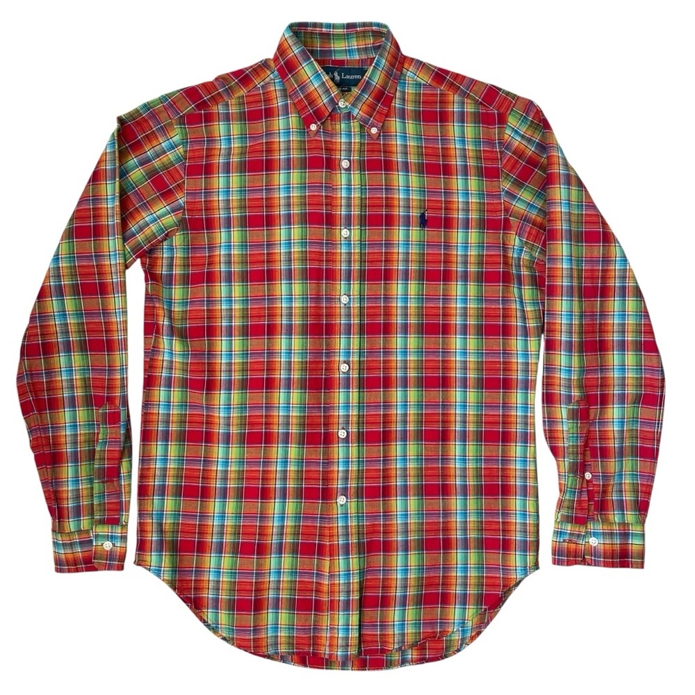 New Ralph Lauren Button Down Shirt Mens Small Linen Cotton Plaid Classic Fit
